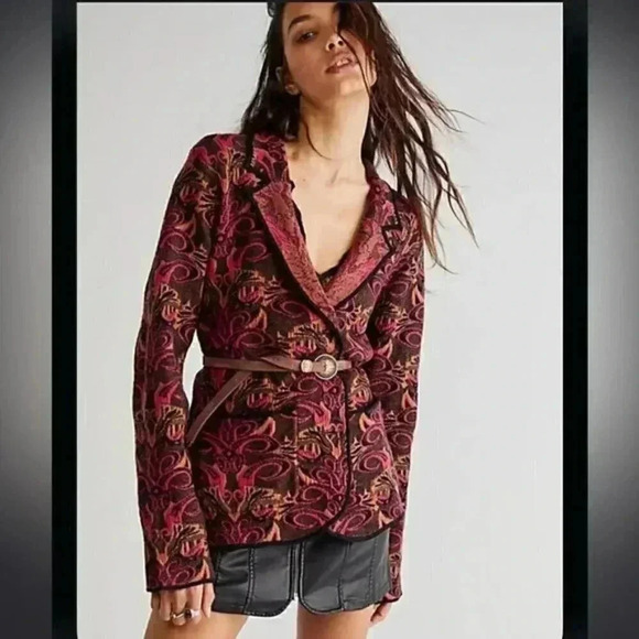 Free People Sammie Sweater Jacket Blazer in Wine - Picture 3 of 5